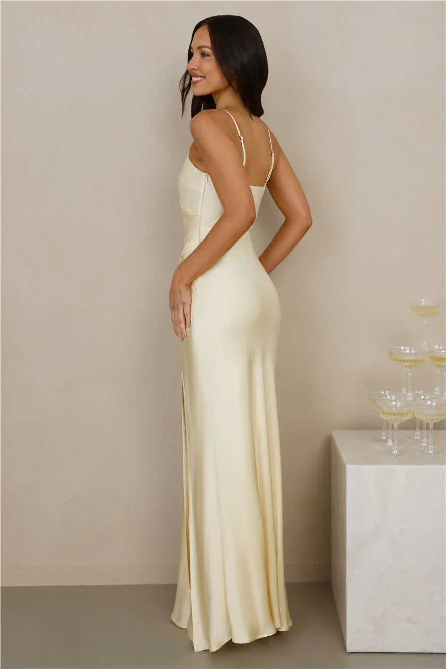 The Violetta Satin Maxi Dress Yellow