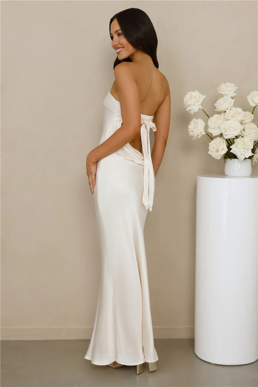 The Felicity Strapless Satin Maxi Dress Pearl