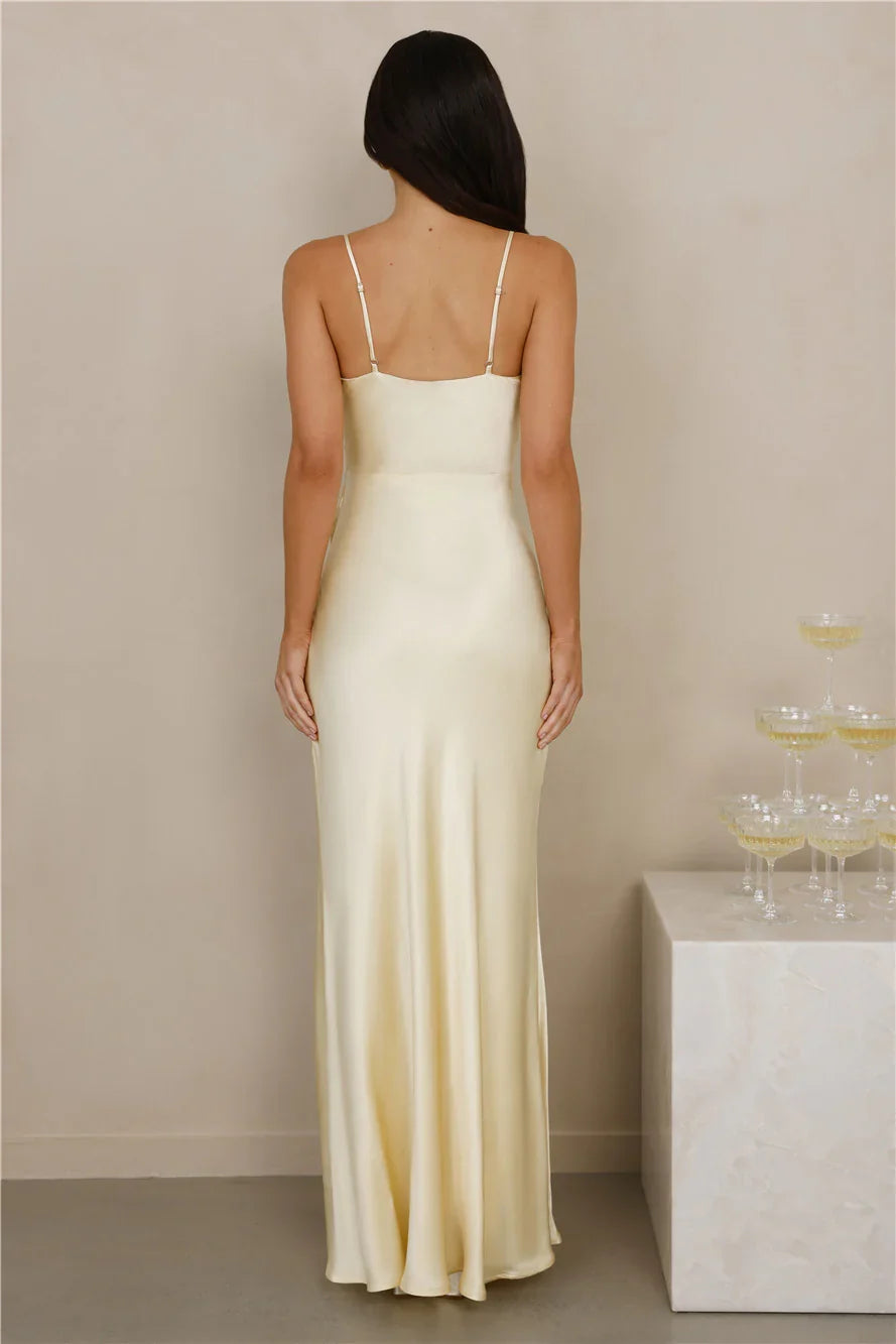 The Violetta Satin Maxi Dress Yellow