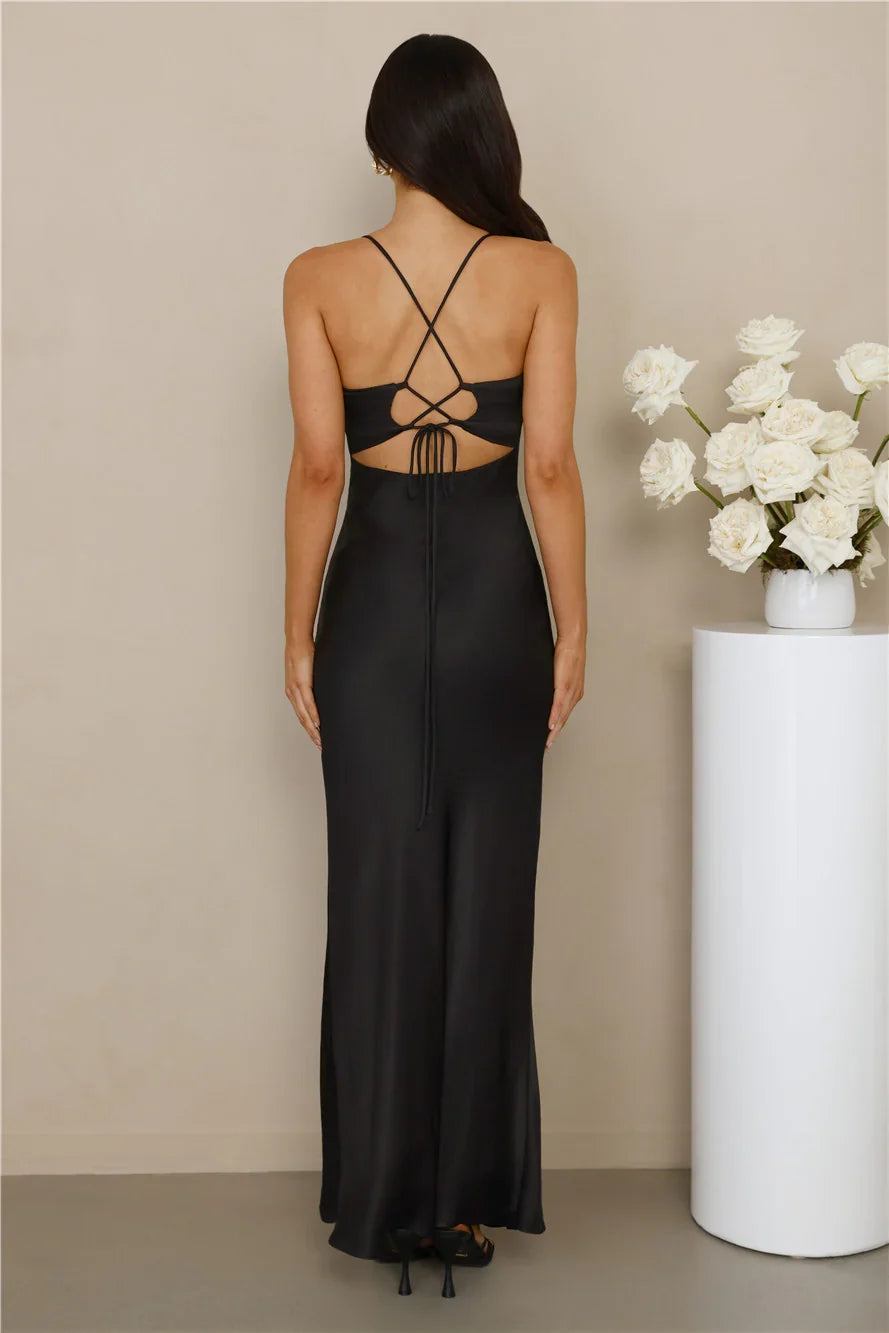 The Sophia Satin Maxi Dress Black